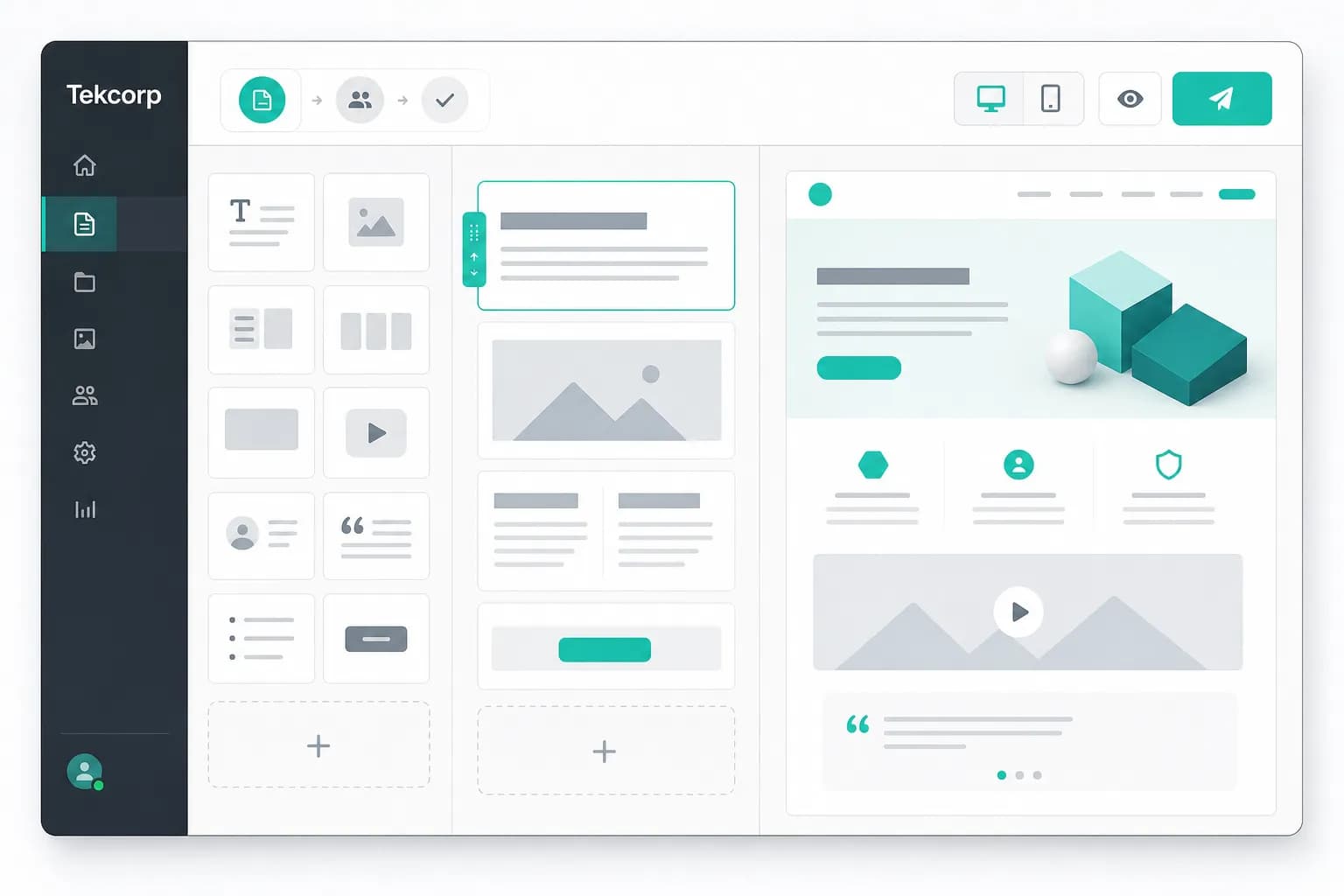 Tekcorp CMS editorial experience