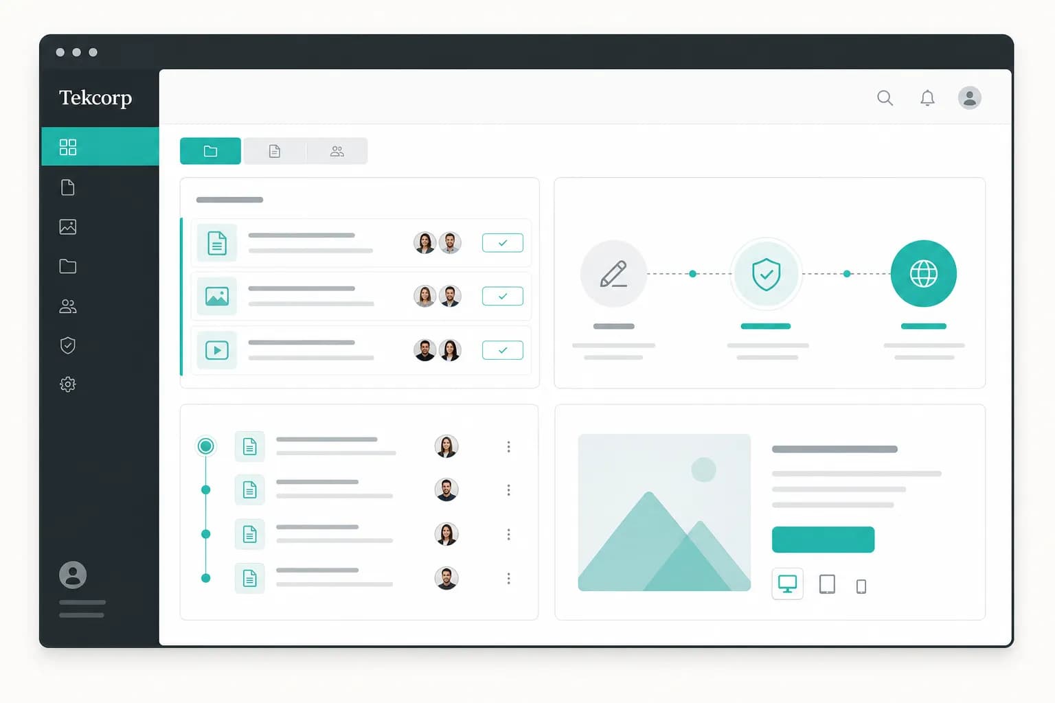 Tekcorp CMS publishing and governance view