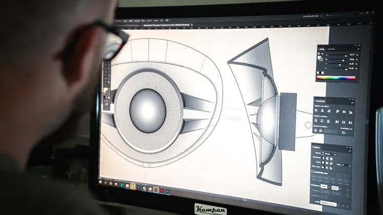 Designer working on a digital interface and engineering workflow